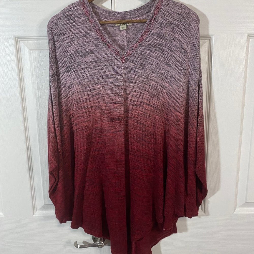 One World - Red Knit Ombre Poncho